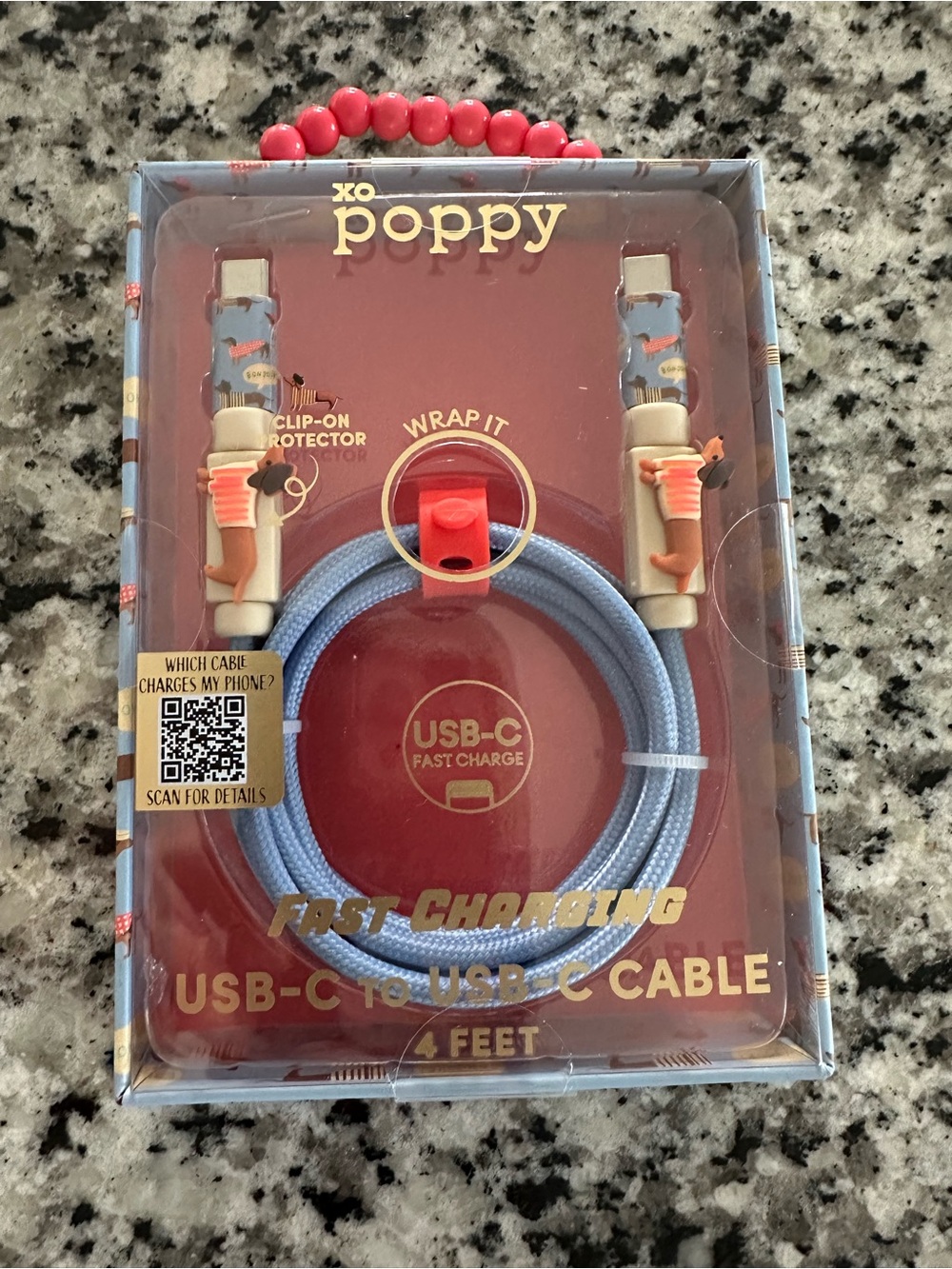 XO Poppy Dachshund USB-C to USB-C Fast Charging Cable - Light Blue